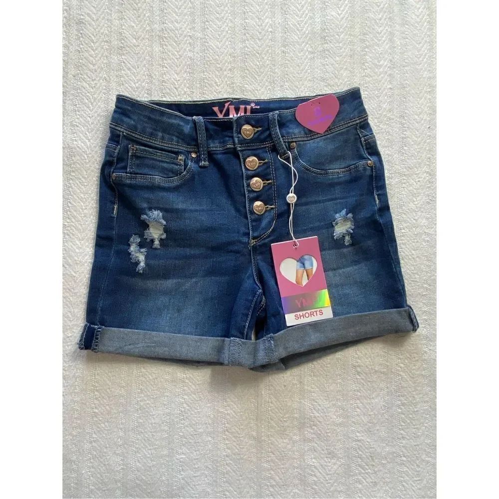 YMI Girls Size 8 Distressed Roll Cuff Denim
Shorts -  Denim blue